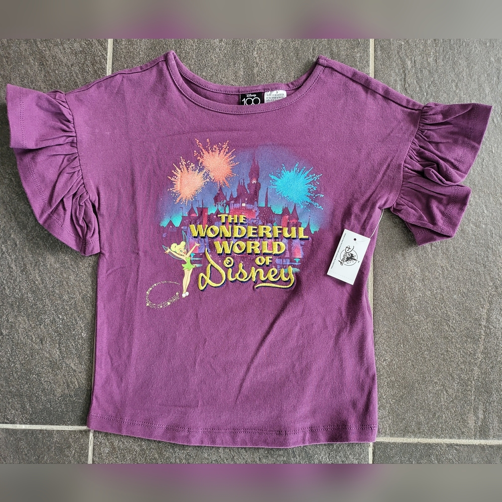 The Wonderful World Of Disney 100 Girls 5/6 Short Sleeve Shirt Ruffle Tinkerbell